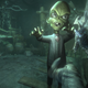 A zombie is attempting to attack our vampire character, in a first-person melee fight.